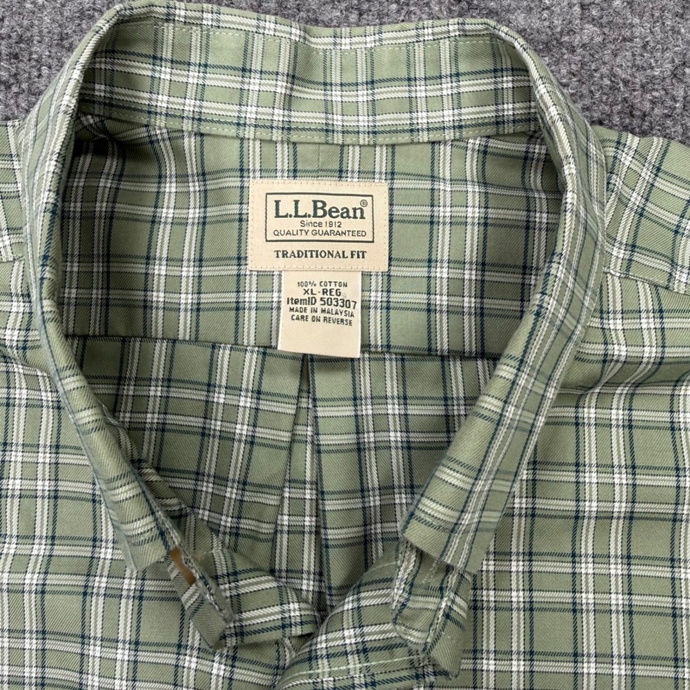 LL Bean Mens XL Green Plaid Traditional Fit Cotton Button Down Shirt 503307 - Picture 4 of 8